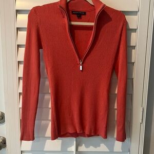 Boston Proper Coral Ribbed HALF-ZIP UP Sweater. Size XS